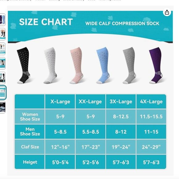 Wide Calf Compression Ankle Support Socks 3 Pairs NEW SIZE XXXL BLACK,PINK,BLUE - Picture 6 of 7